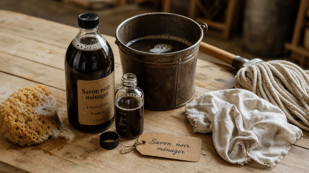 Utilisation du savon noir : 1 bouchon par litre