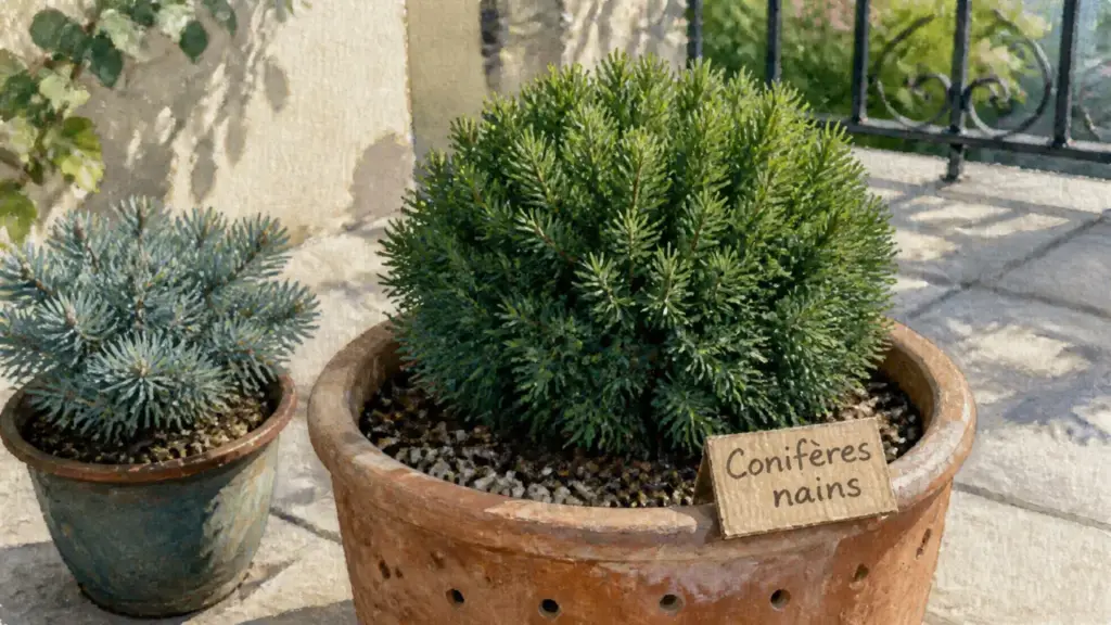 Conifère nain pour bac en terrasse, conifères nains en pot