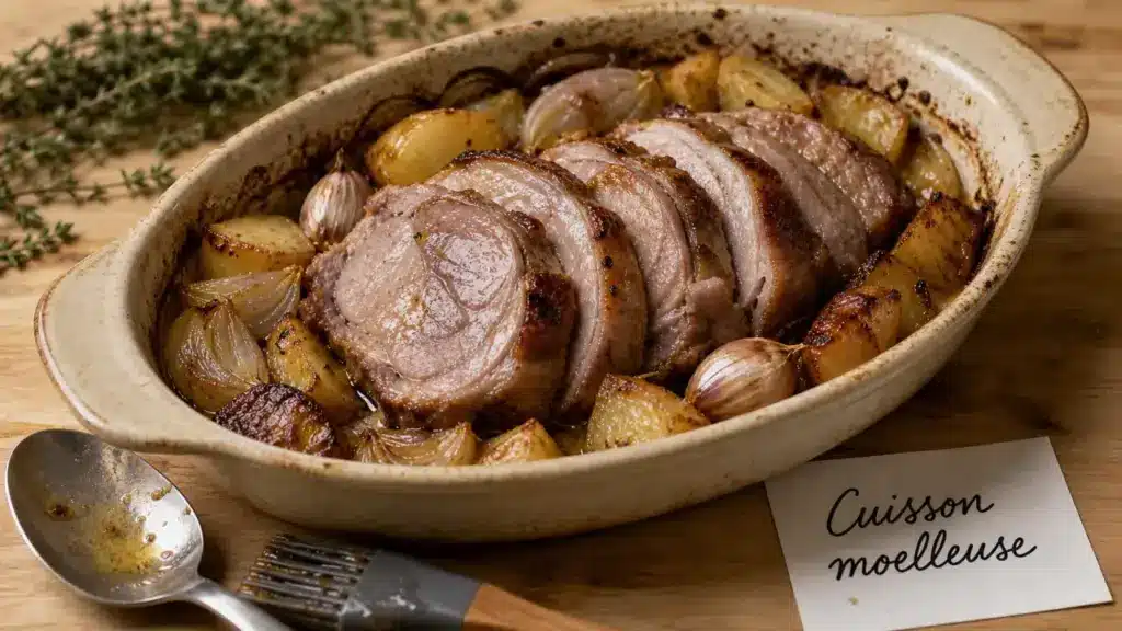 Cuisson au four rouelle de porc moelleuse à 160°C, doré à 190°C