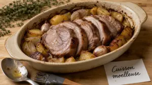 Cuisson au four rouelle de porc moelleuse à 160°C, doré à 190°C