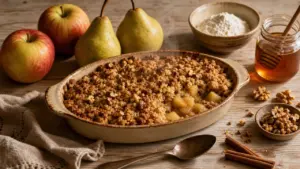 Dessert d automne crumble pommes poires châtaigne tiède aux noix et cannelle