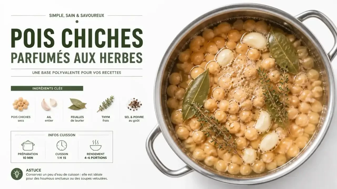 Cuisson des pois chiches à l'eau avec des aromates