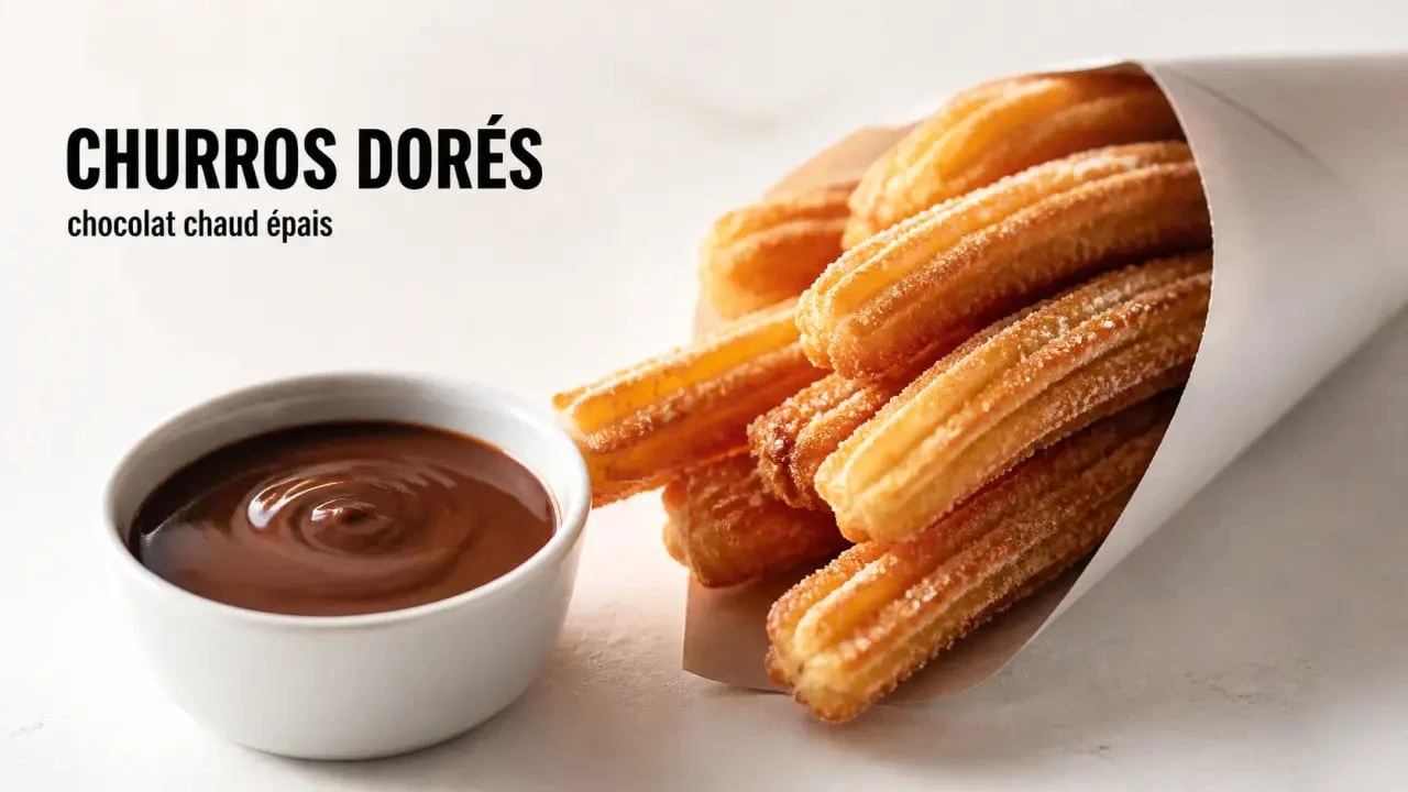 Recette churros fête foraine servis chauds dans un cornet avec sucre cristal et chocolat