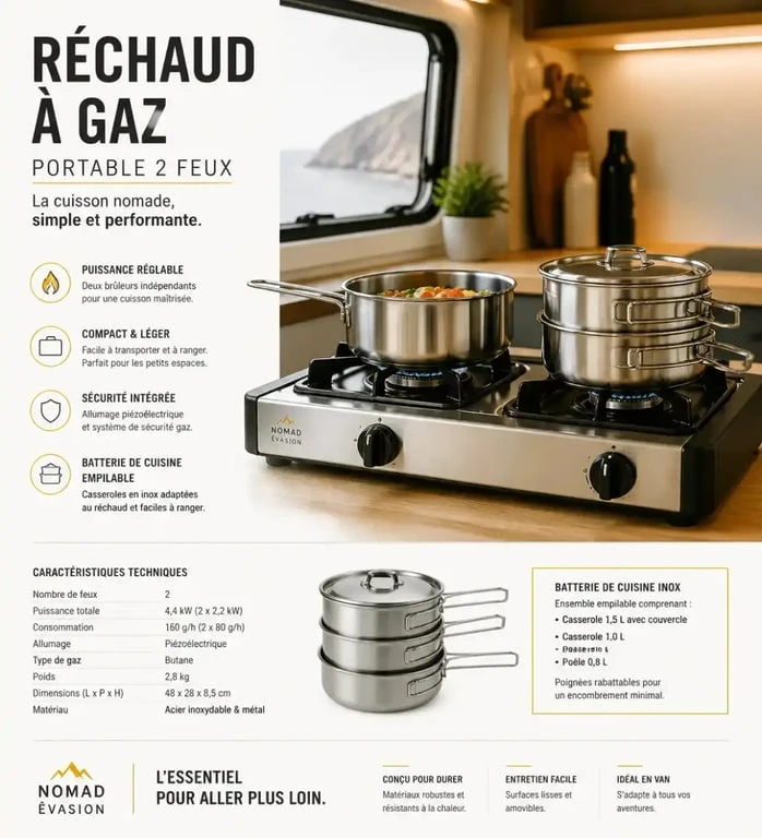 Matériel de cuisine minimaliste pour 80 recettes en van et camping car