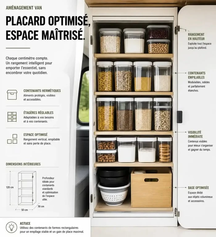 Organisation et stockage des ingrédients pour cuisiner en van et camping car