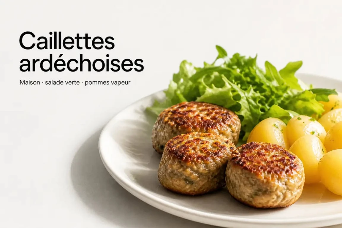 Recette des caillettes : caillettes ardéchoises maison dorées servies en assiette avec salade verte