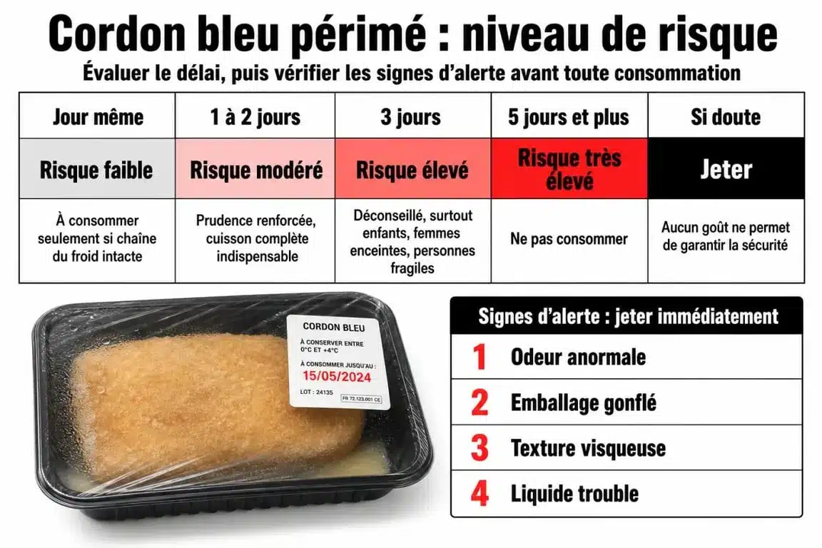 Cordon bleu périmé : tableau des risques selon le délai et les signes d'alerte