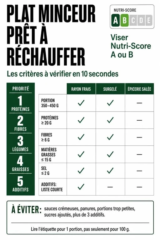 Infographie repas minceur tout prêt grande surface : critères à vérifier avant d’acheter