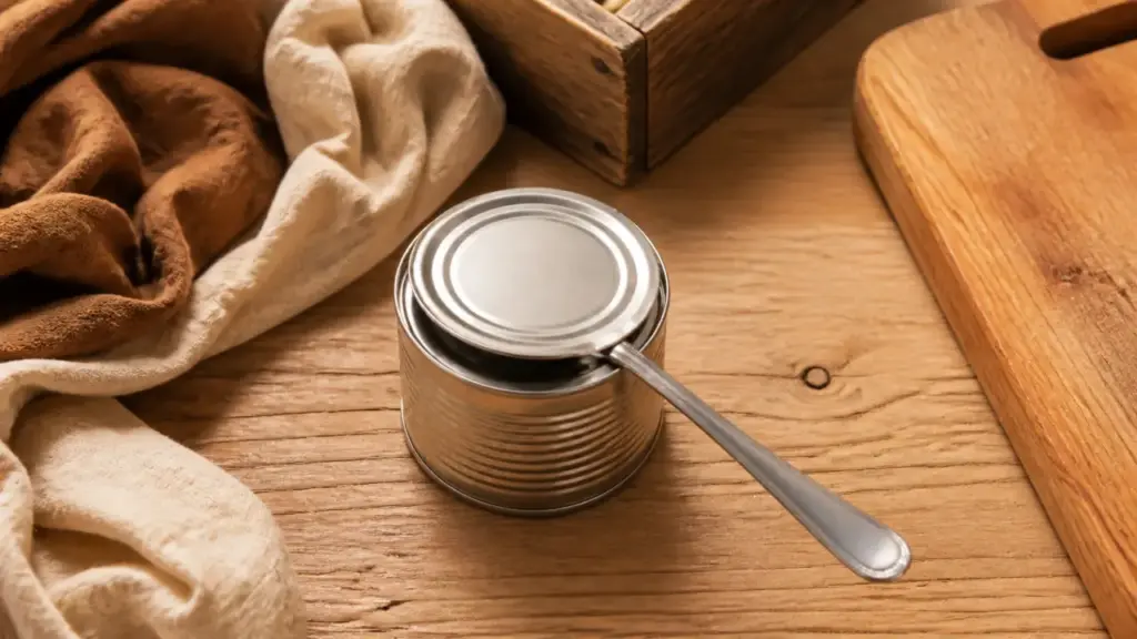 Ouvrir conserve sans ouvre boite avec cuillère en métal