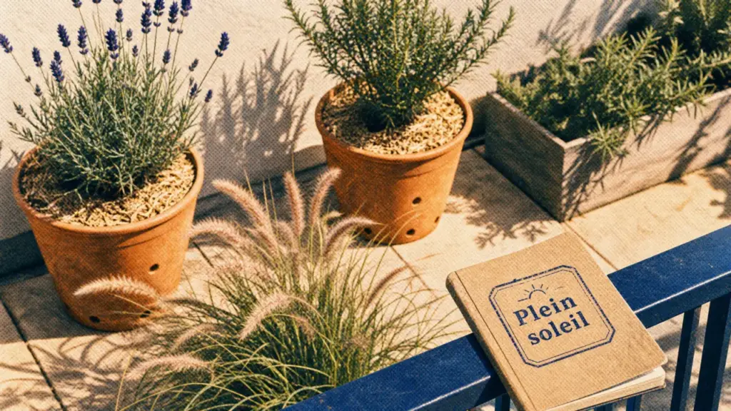 Plante soleil : lavande et romarin en pot plein sud, balcon