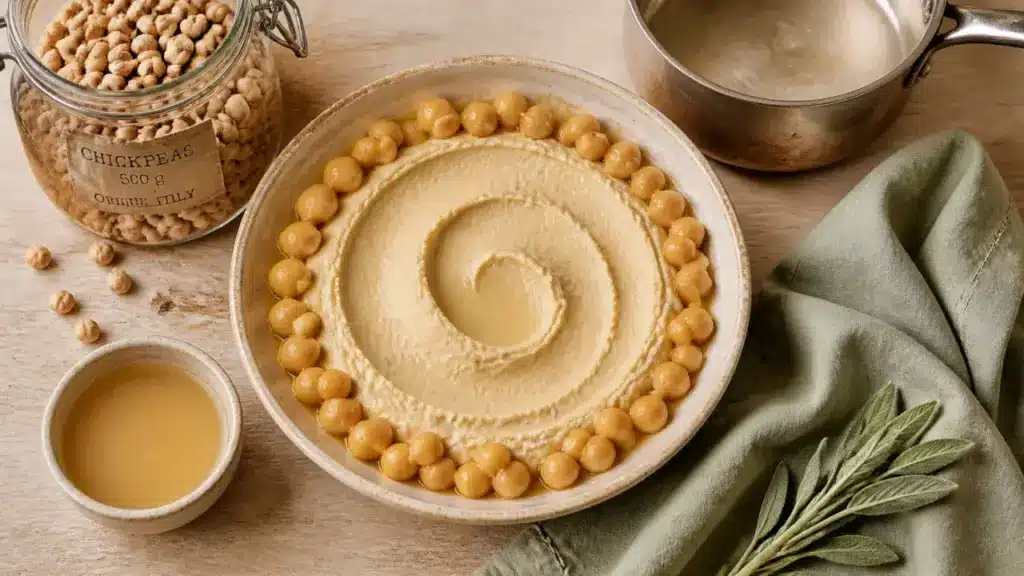 Préparation pois chiche : pois chiches trempés et cuits, houmous et aquafaba
