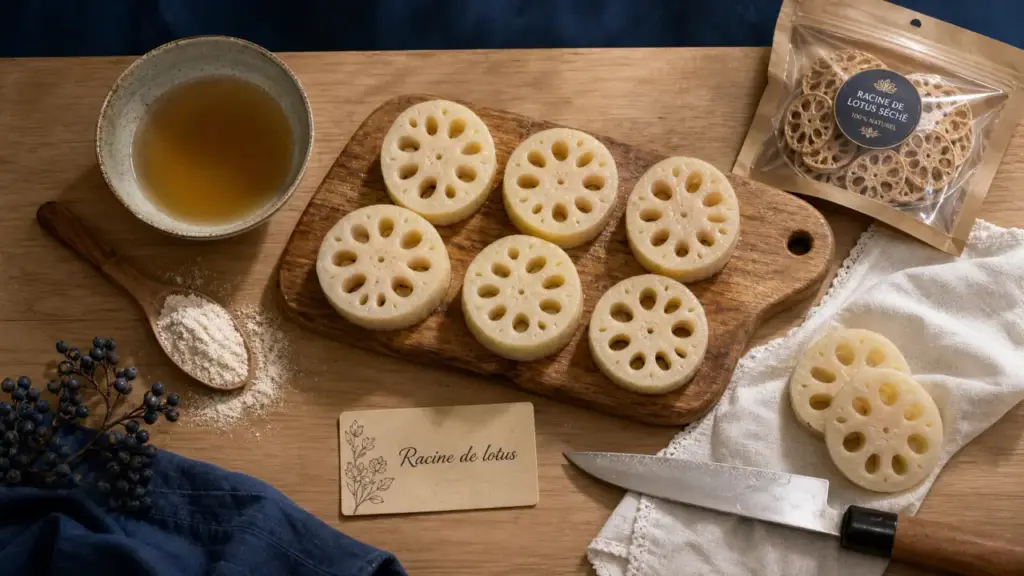 Racine de lotus bienfaits : 70 kcal, cuisine et préparation sur table