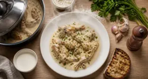 Recette cuisse de grenouille à la crème, assiette nappée de sauce