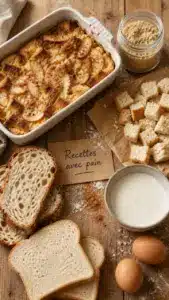 Recettes avec pain rassis : tranches de pain, lait, œufs et préparation sucrée