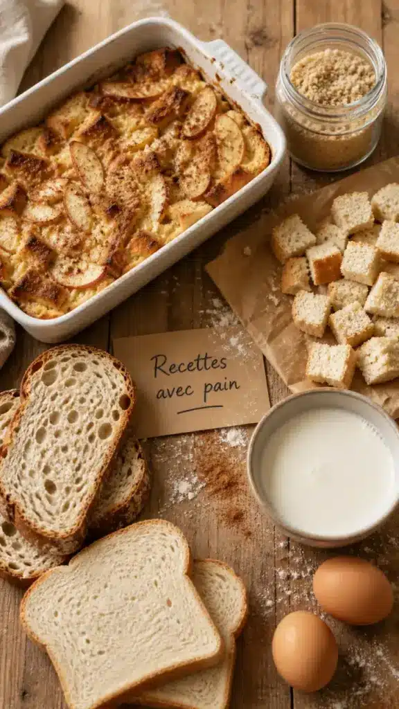 Recettes avec pain rassis : tranches de pain, lait, œufs et préparation sucrée