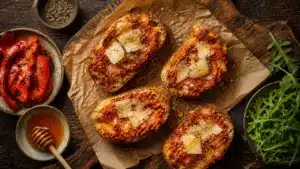 Recettes soubressade : tartines chaudes à la soubressade, miel et poivron grillé
