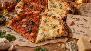 Calories pizza restaurant : deux parts de pizza, estimation kcal