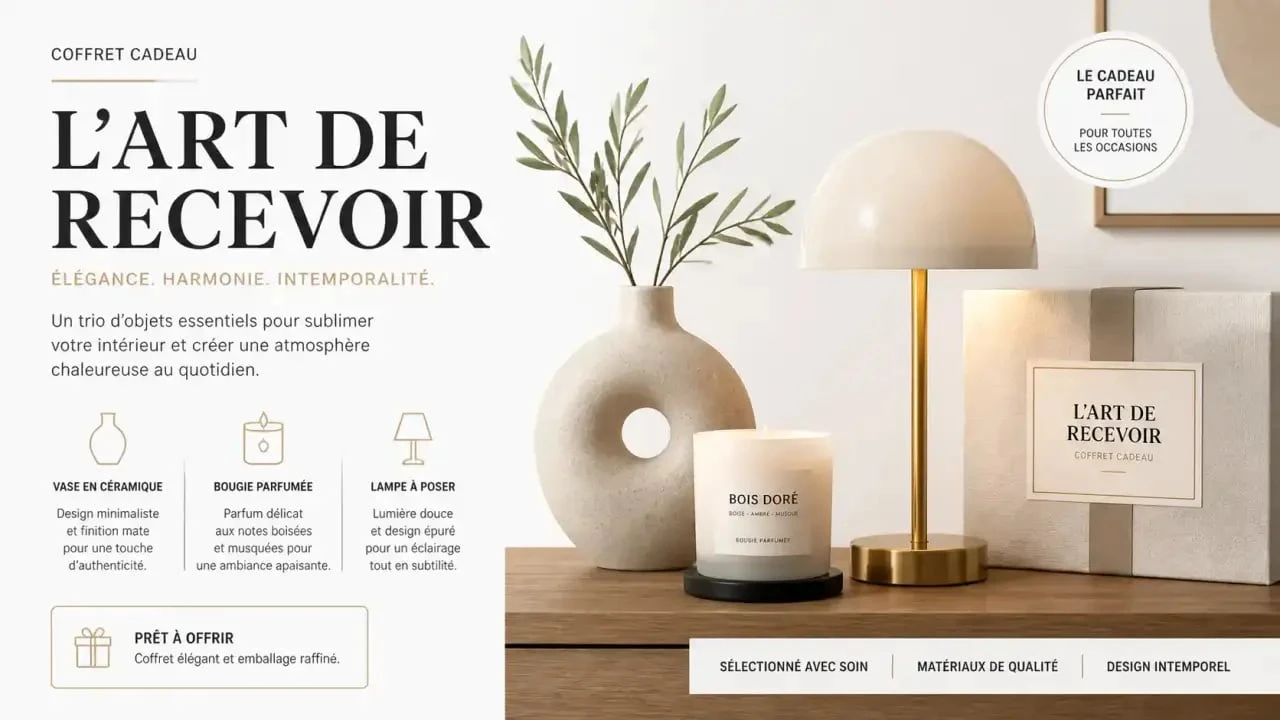 Idée cadeau déco maison pour le salon avec vase, bougie et lampe