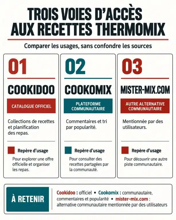 Espaces recettes Thermomix : comparaison entre Cookidoo, Cookomix et une alternative communautaire