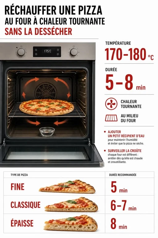 Réchauffer pizza four chaleur tournante : repères de température, durée et position dans le four