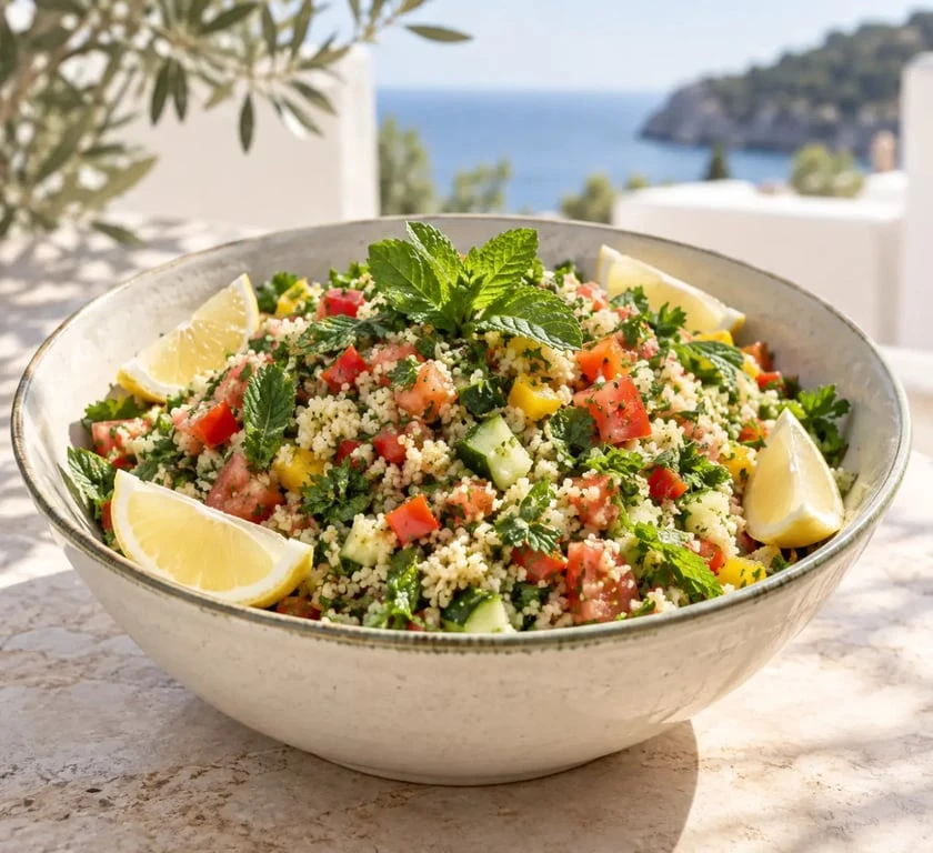 Plats conviviaux et estivaux à partager : taboulé aux tomates, poivrons et citron