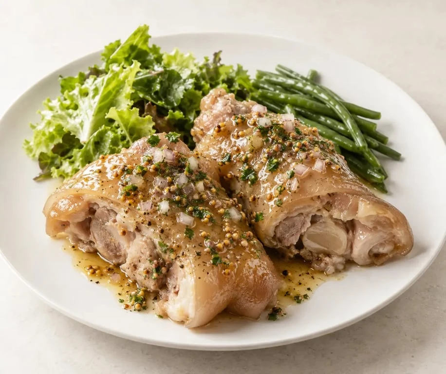 Recette pied de porc en vinaigrette dressée avec salade verte et persil
