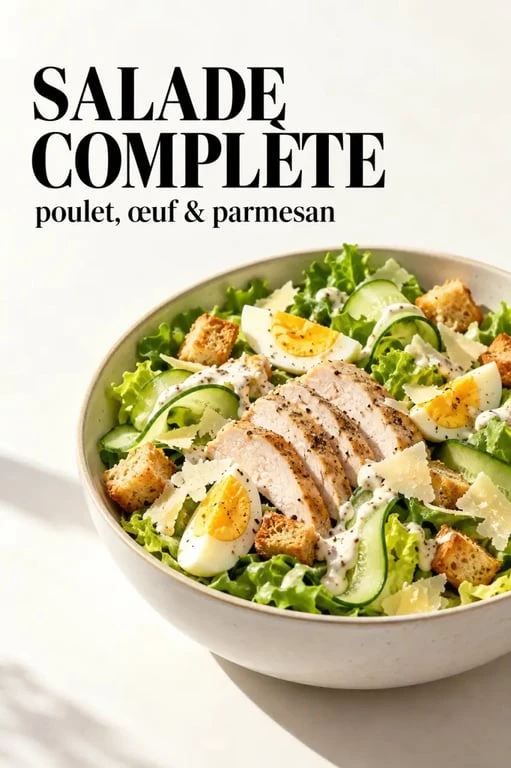 Que faire avec du blanc de poulet cuit froid : salade complète avec œuf, croûtons et parmesan