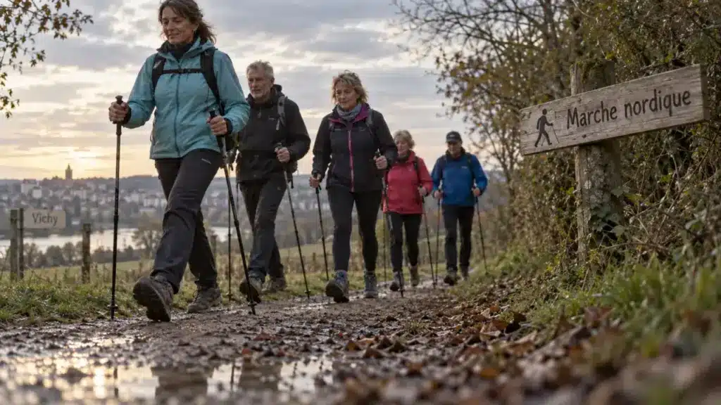 Sport nature santé : marche nordique à Vichy sur sentier campagne