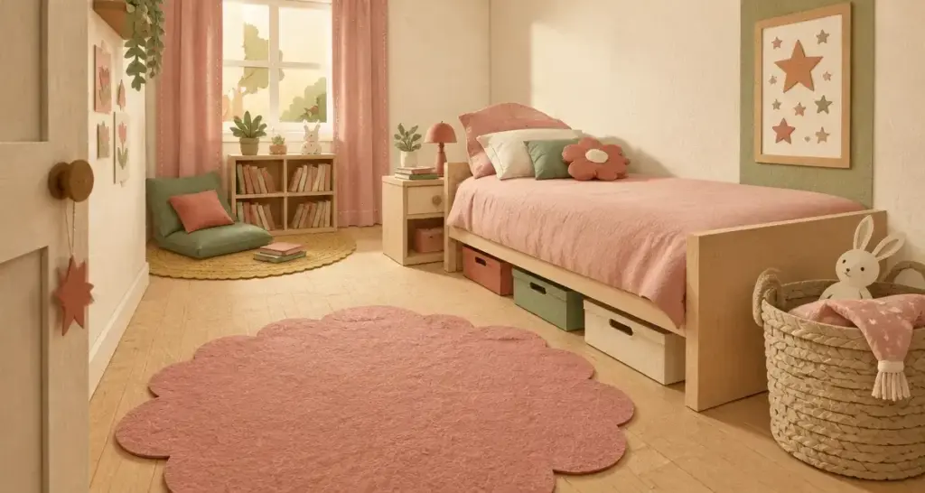 Décoration chambre fille : 3 niveaux de couleurs dans une petite chambre fille douce