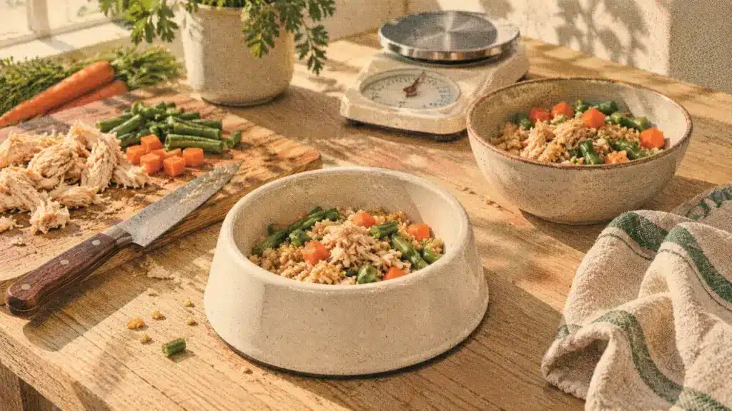 Pâtée pour chien maison au poulet avec riz et légumes