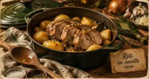 Recette rotie de veau en cocotte : rôti de veau en cocotte, pommes de terre fondantes et jus